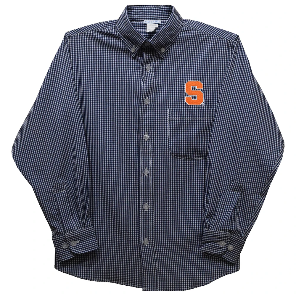 Toddler Vive La Fete Navy Syracuse Orange Gingham Button-Down Long Sleeve Shirt