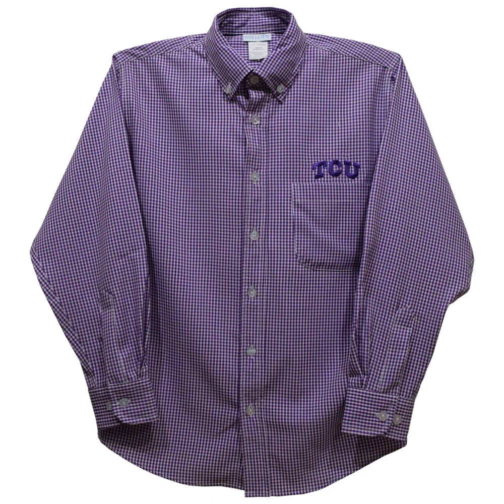Toddler Vive La Fete Purple TCU Horned Frogs Gingham Button-Down Long Sleeve Shirt