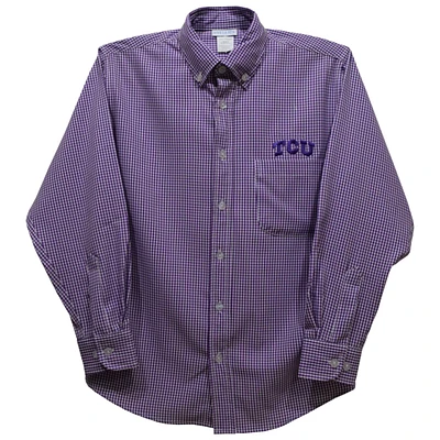 Toddler Vive La Fete Purple TCU Horned Frogs Gingham Button-Down Long Sleeve Shirt