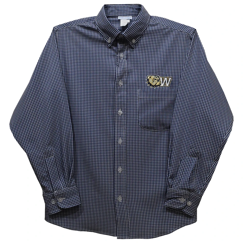 Toddler Vive La Fete Navy Wingate University Bulldogs Gingham Button-Down Long Sleeve Shirt