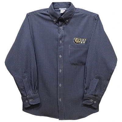 Toddler Vive La Fete Navy Wingate University Bulldogs Gingham Button-Down Long Sleeve Shirt