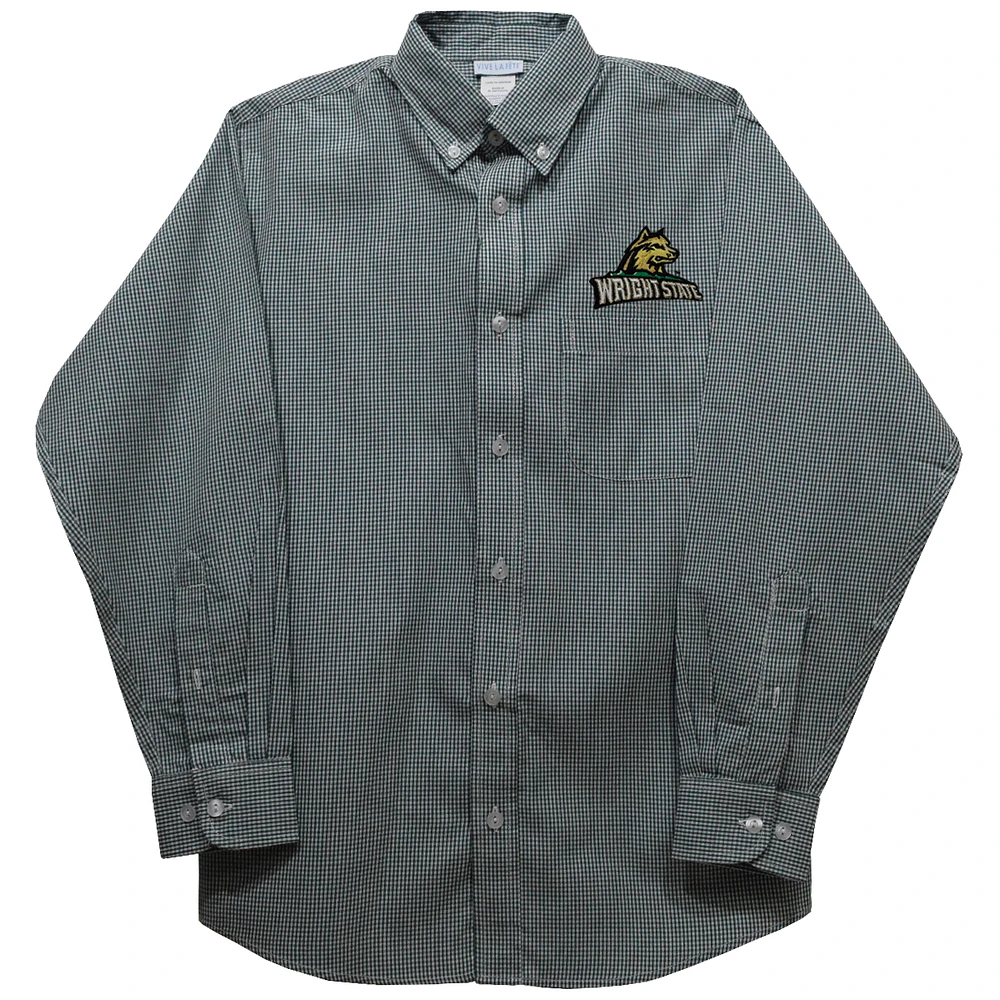 Toddler Vive La Fete Green Wright State Raiders Gingham Button-Down Long Sleeve Shirt