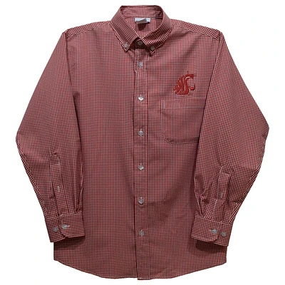 Toddler Vive La Fete Crimson Washington State Cougars Gingham Button-Down Long Sleeve Shirt