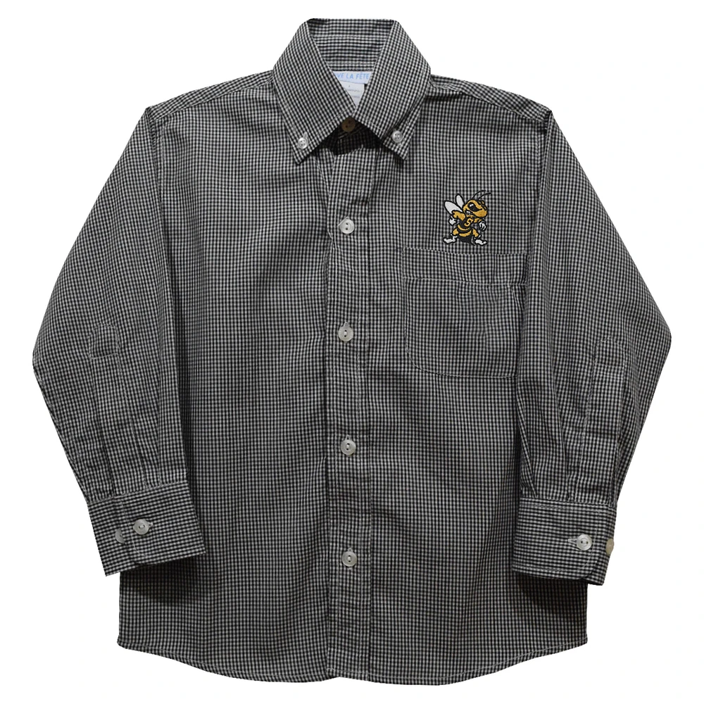 Toddler Vive La Fete Black West Virginia State Yellow Jackets Gingham Button-Down Long Sleeve Shirt