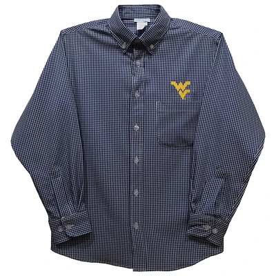 Toddler Vive La Fete Blue West Virginia Mountaineers Gingham Button-Down Long Sleeve Shirt