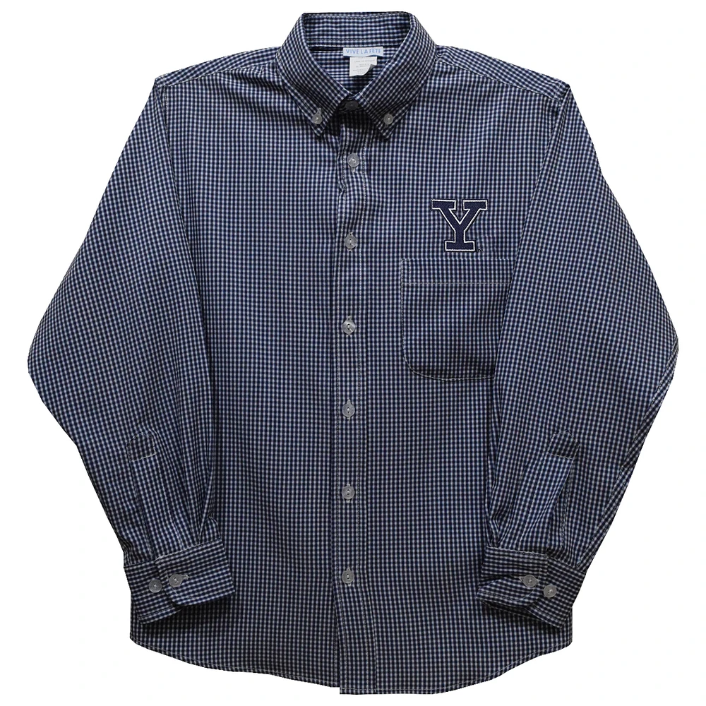 Toddler Vive La Fete Navy Yale Bulldogs Gingham Button-Down Long Sleeve Shirt