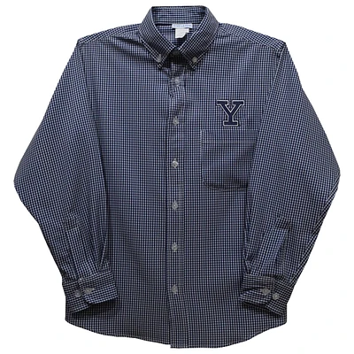 Toddler Vive La Fete Navy Yale Bulldogs Gingham Button-Down Long Sleeve Shirt