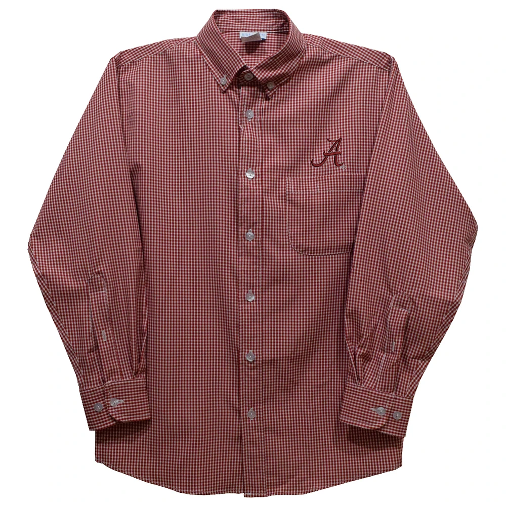 Youth Vive La Fete Crimson Alabama Tide Gingham Button-Down Long Sleeve Shirt