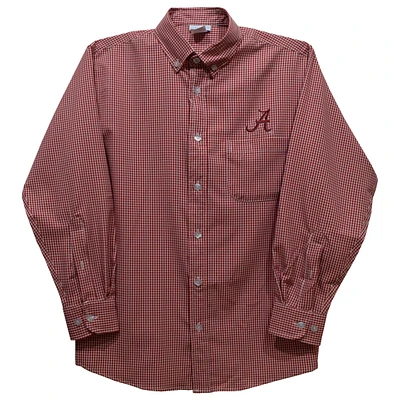 Youth Vive La Fete Crimson Alabama Tide Gingham Button-Down Long Sleeve Shirt