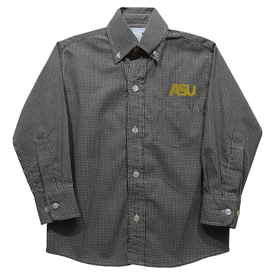 Youth Vive La Fete Black Alabama State Hornets Gingham Button-Down Long Sleeve Shirt
