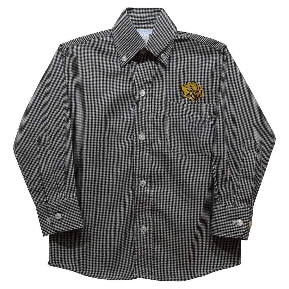 Youth Vive La Fete Black Arkansas Pine Bluff Golden Lions Gingham Button-Down Long Sleeve Shirt