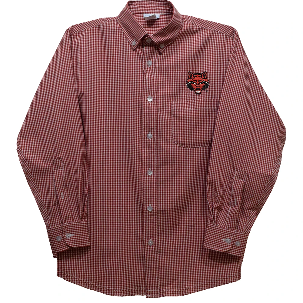 Youth Vive La Fete Scarlet Arkansas State Red Wolves Gingham Button-Down Long Sleeve Shirt