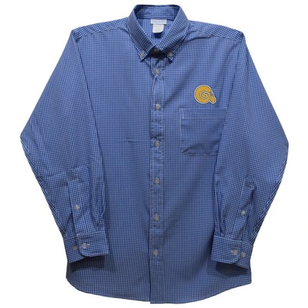 Youth Vive La Fete Blue Albany State Golden Rams Gingham Button-Down Long Sleeve Shirt