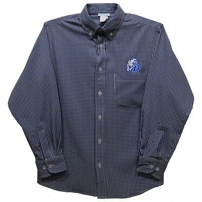 Youth Vive La Fete Navy Drake Bulldogs Gingham Button-Down Long Sleeve Shirt