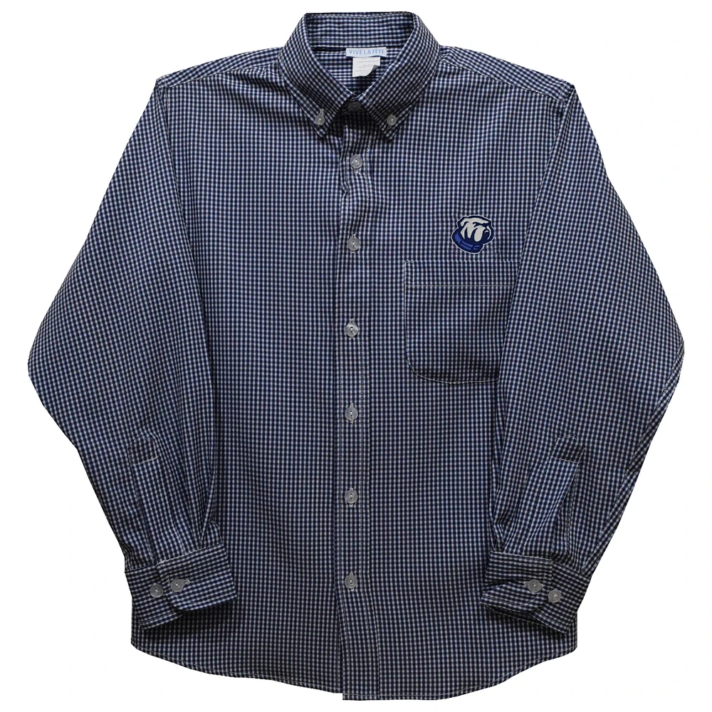 Youth Vive La Fete Navy Citadel Bulldogs Gingham Button-Down Long Sleeve Shirt