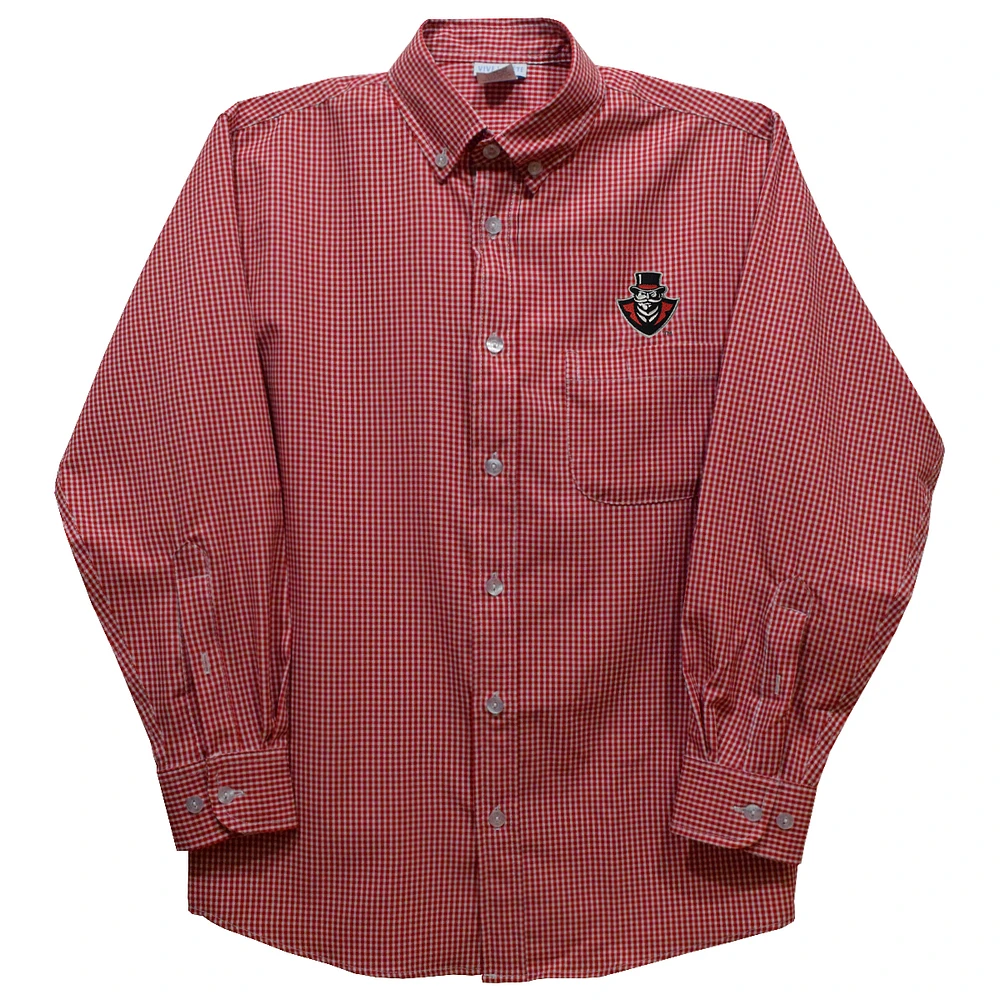 Youth Vive La Fete Red Austin Peay State Governors Gingham Button-Down Long Sleeve Shirt