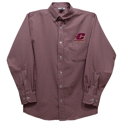 Youth Vive La Fete Maroon Central Michigan Chippewas Gingham Button-Down Long Sleeve Shirt