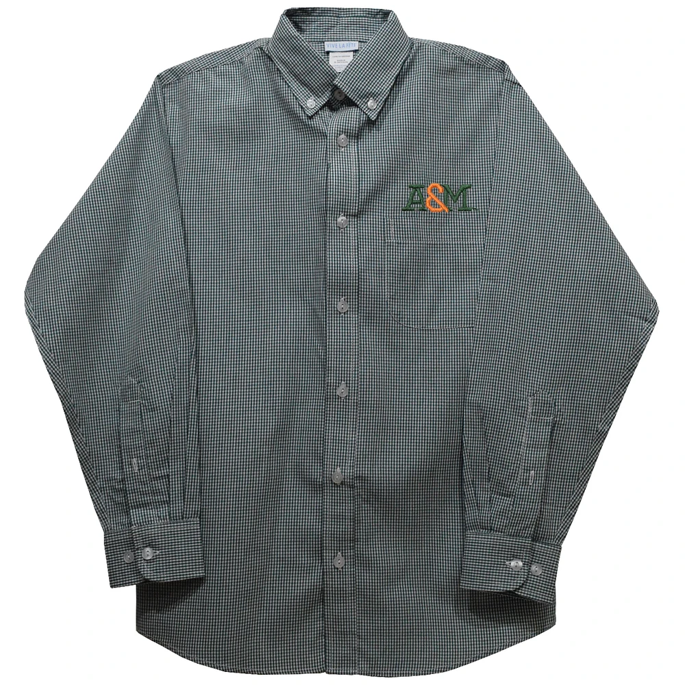 Youth Vive La Fete Green Florida A&M Rattlers Gingham Button-Down Long Sleeve Shirt