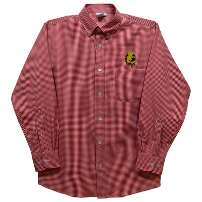 Youth Vive La Fete Crimson Ferris State Bulldogs Gingham Button-Down Long Sleeve Shirt