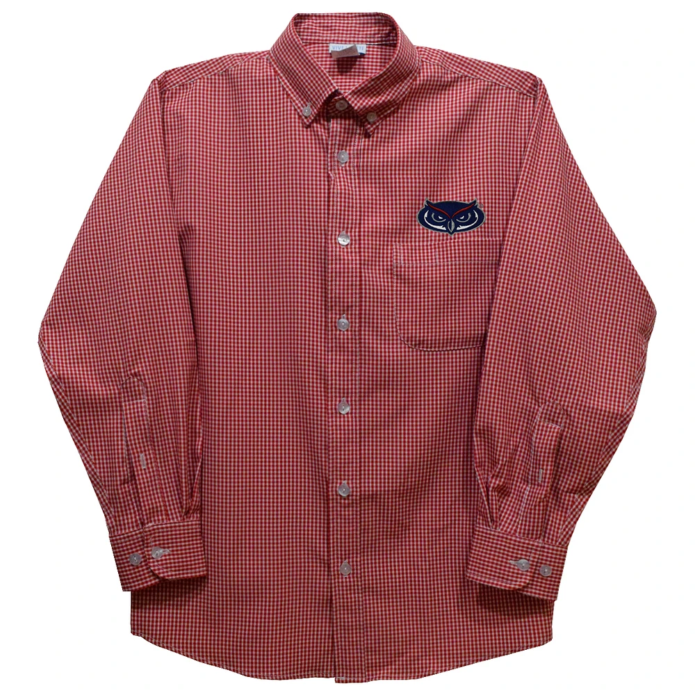 Youth Vive La Fete Red Florida Atlantic Owls Gingham Button-Down Long Sleeve Shirt