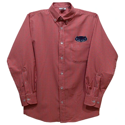 Youth Vive La Fete Red Florida Atlantic Owls Gingham Button-Down Long Sleeve Shirt