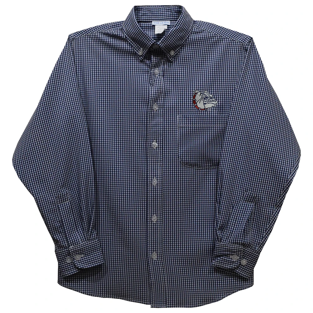 Youth Vive La Fete Navy Gonzaga Bulldogs Gingham Button-Down Long Sleeve Shirt