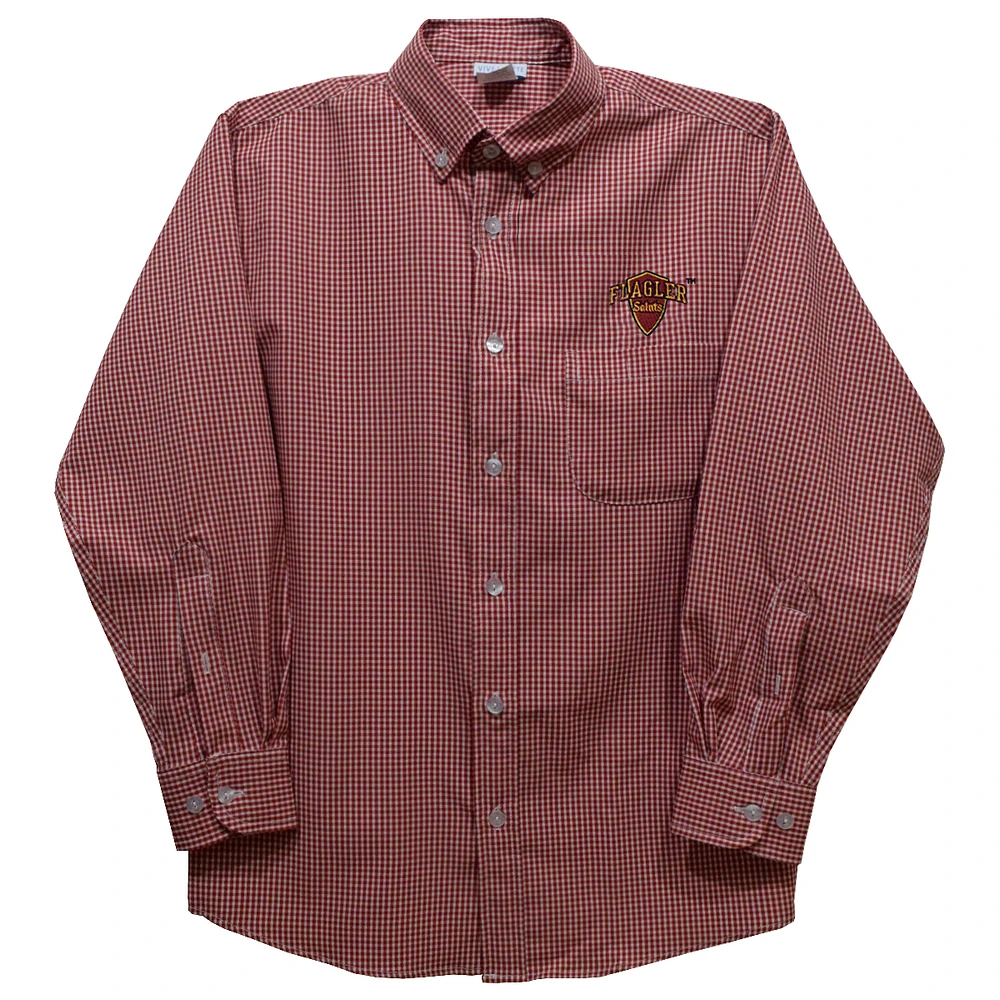 Youth Vive La Fete Crimson Flagler Saints Gingham Button-Down Long Sleeve Shirt