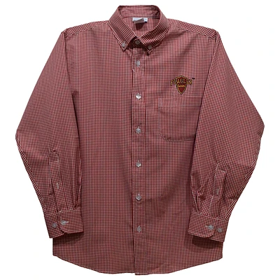 Youth Vive La Fete Crimson Flagler Saints Gingham Button-Down Long Sleeve Shirt