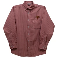 Youth Vive La Fete Crimson Flagler Saints Gingham Button-Down Long Sleeve Shirt