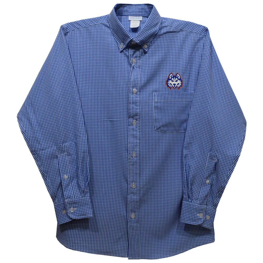 Youth Vive La Fete Blue Houston Christian Huskies Gingham Button-Down Long Sleeve Shirt