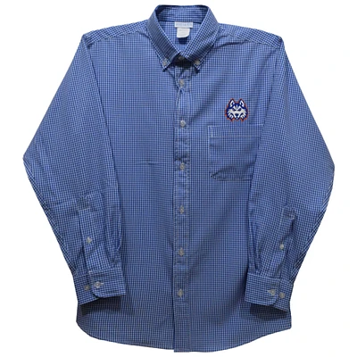 Youth Vive La Fete Blue Houston Christian Huskies Gingham Button-Down Long Sleeve Shirt