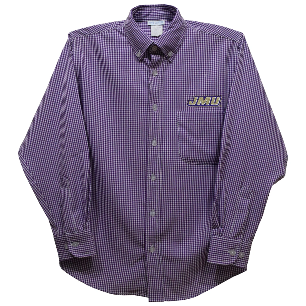 Youth Vive La Fete Purple James Madison Dukes Gingham Button-Down Long Sleeve Shirt