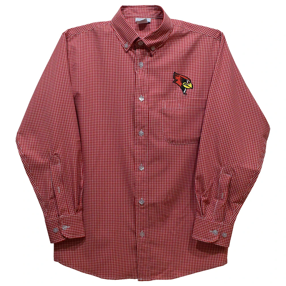 Youth Vive La Fete Red Illinois State Redbirds Gingham Button-Down Long Sleeve Shirt