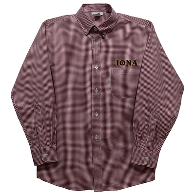 Youth Vive La Fete Maroon Iona University Gaels Gingham Button-Down Long Sleeve Shirt