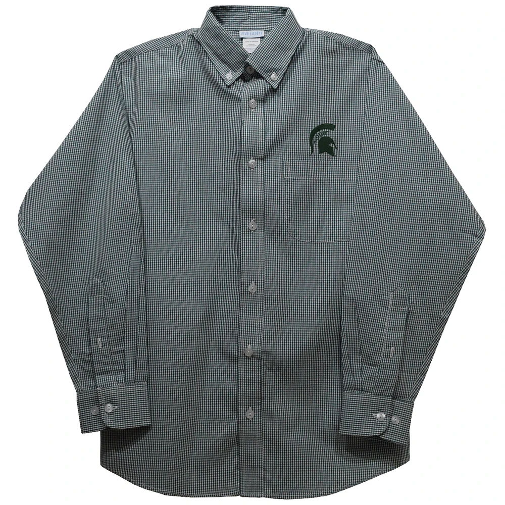 Youth Vive La Fete Green Michigan State Spartans Gingham Button-Down Long Sleeve Shirt