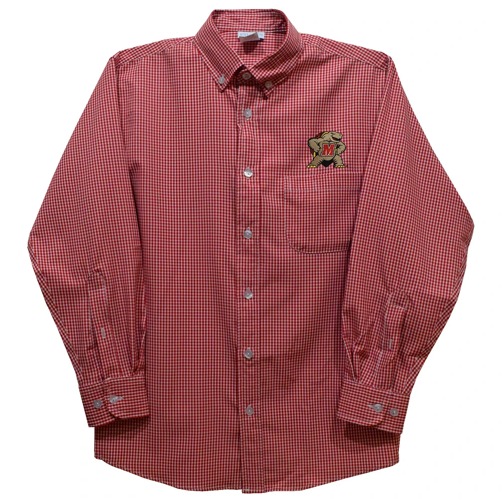 Youth Vive La Fete Red Maryland Terrapins Gingham Button-Down Long Sleeve Shirt