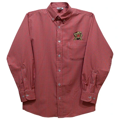 Youth Vive La Fete Red Maryland Terrapins Gingham Button-Down Long Sleeve Shirt