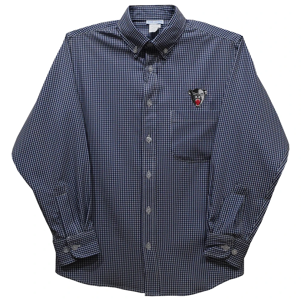 Youth Vive La Fete Navy Maine Black Bears Gingham Button-Down Long Sleeve Shirt