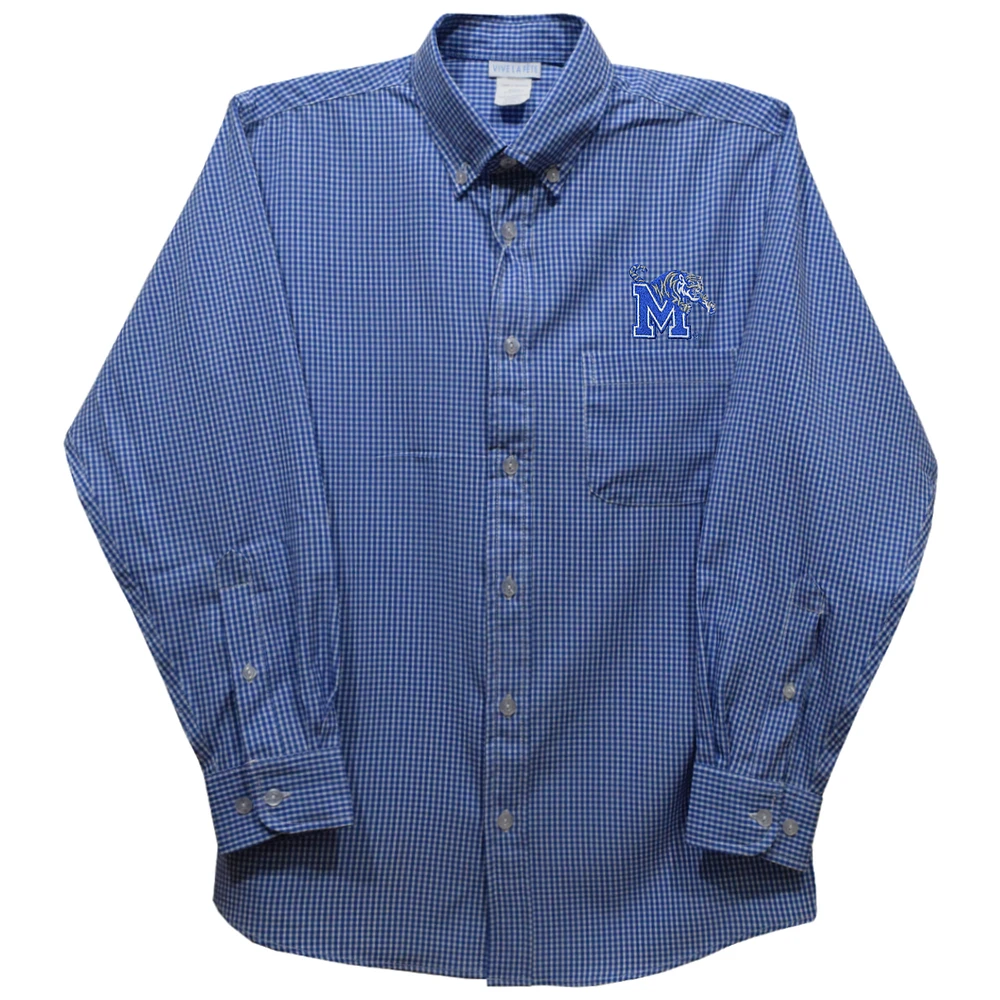 Youth Vive La Fete Royal Memphis Tigers Gingham Button-Down Long Sleeve Shirt