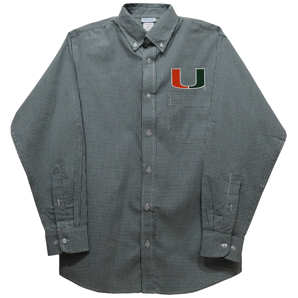 Youth Vive La Fete Green Miami Hurricanes Gingham Button-Down Long Sleeve Shirt