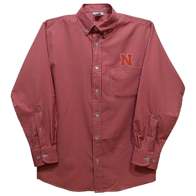 Youth Vive La Fete Scarlet Nebraska Huskers Gingham Button-Down Long Sleeve Shirt
