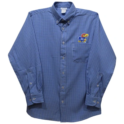 Youth Vive La Fete Royal Kansas Jayhawks Gingham Button-Down Long Sleeve Shirt