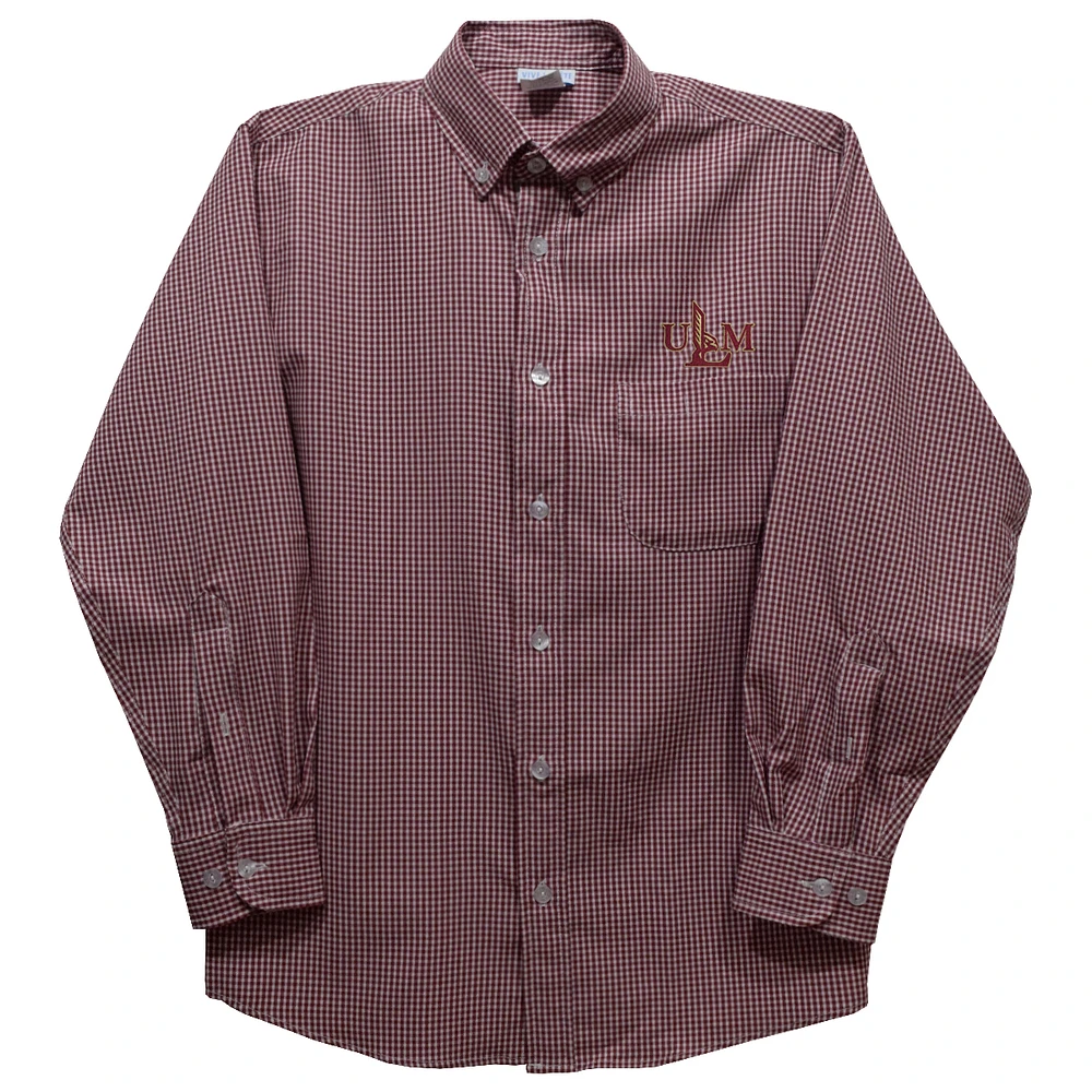 Youth Vive La Fete Maroon ULM Warhawks Gingham Button-Down Long Sleeve Shirt