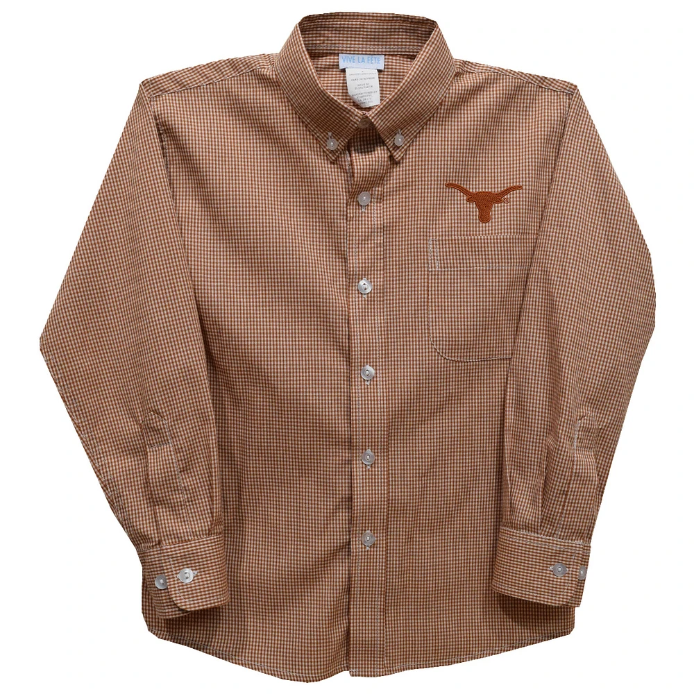 Youth Vive La Fete Texas Orange Longhorns Gingham Button-Down Long Sleeve Shirt