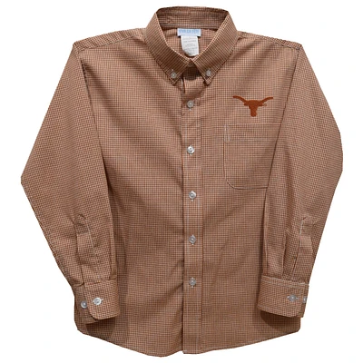 Youth Vive La Fete Texas Orange Longhorns Gingham Button-Down Long Sleeve Shirt