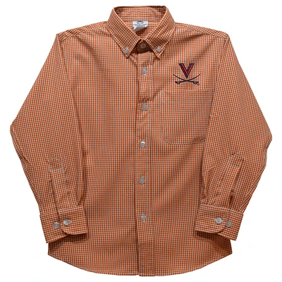 Youth Vive La Fete Orange Virginia Cavaliers Gingham Button-Down Long Sleeve Shirt
