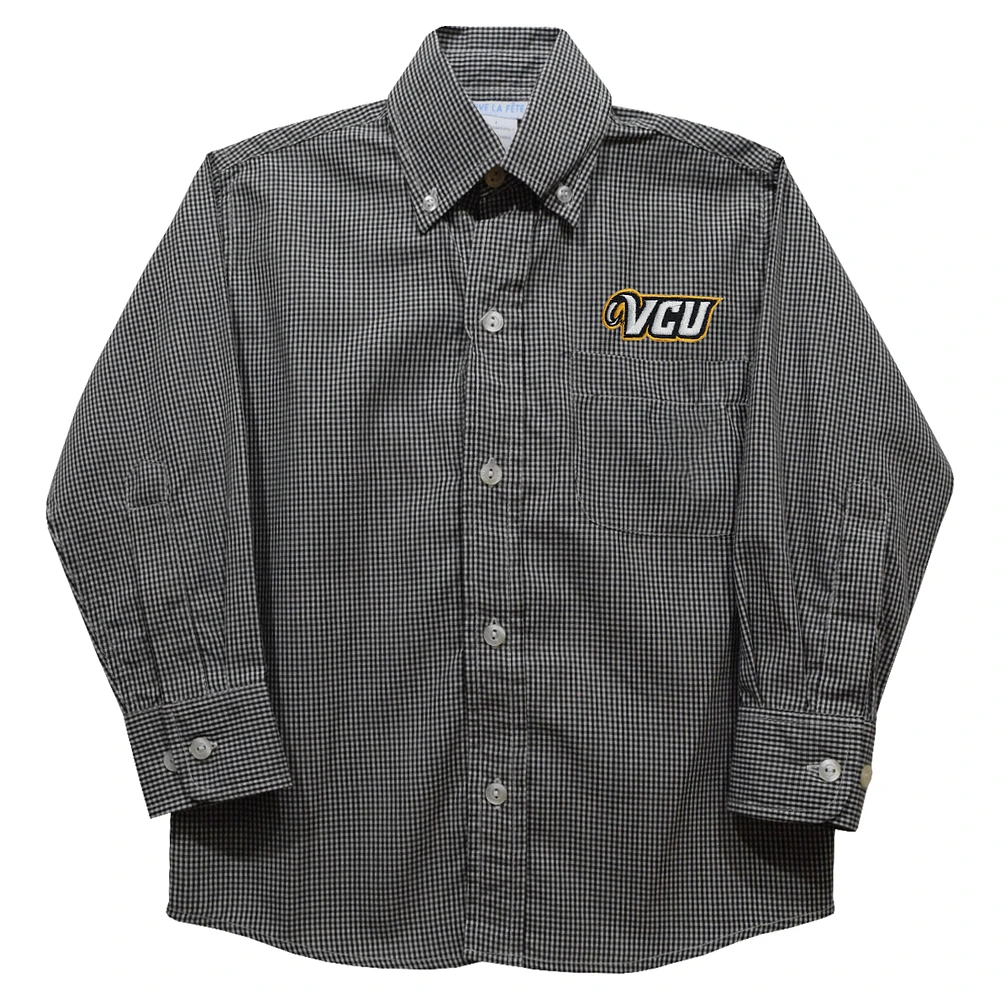 Youth Vive La Fete Black VCU Rams Gingham Button-Down Long Sleeve Shirt