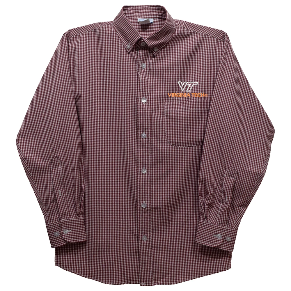 Youth Vive La Fete Maroon Virginia Tech Hokies Gingham Button-Down Long Sleeve Shirt