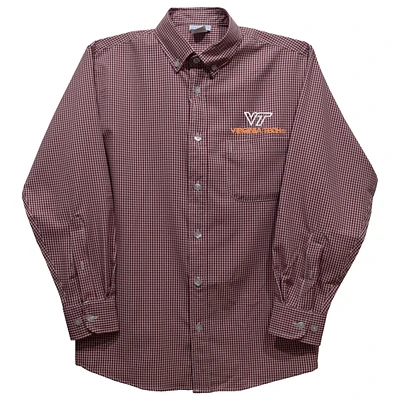 Youth Vive La Fete Maroon Virginia Tech Hokies Gingham Button-Down Long Sleeve Shirt