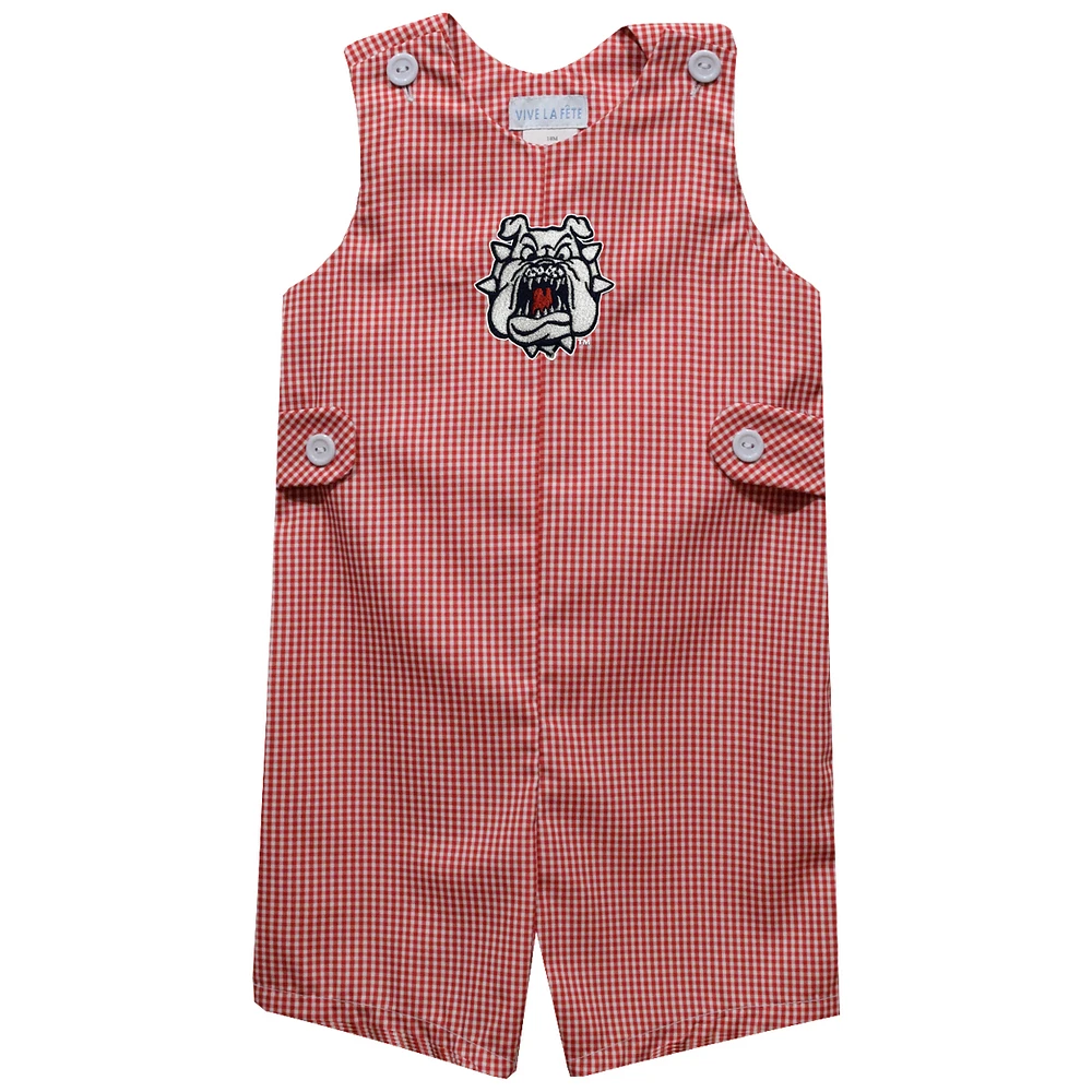Infant Vive La Fete Red Fresno State Bulldogs Gingham Jon Romper